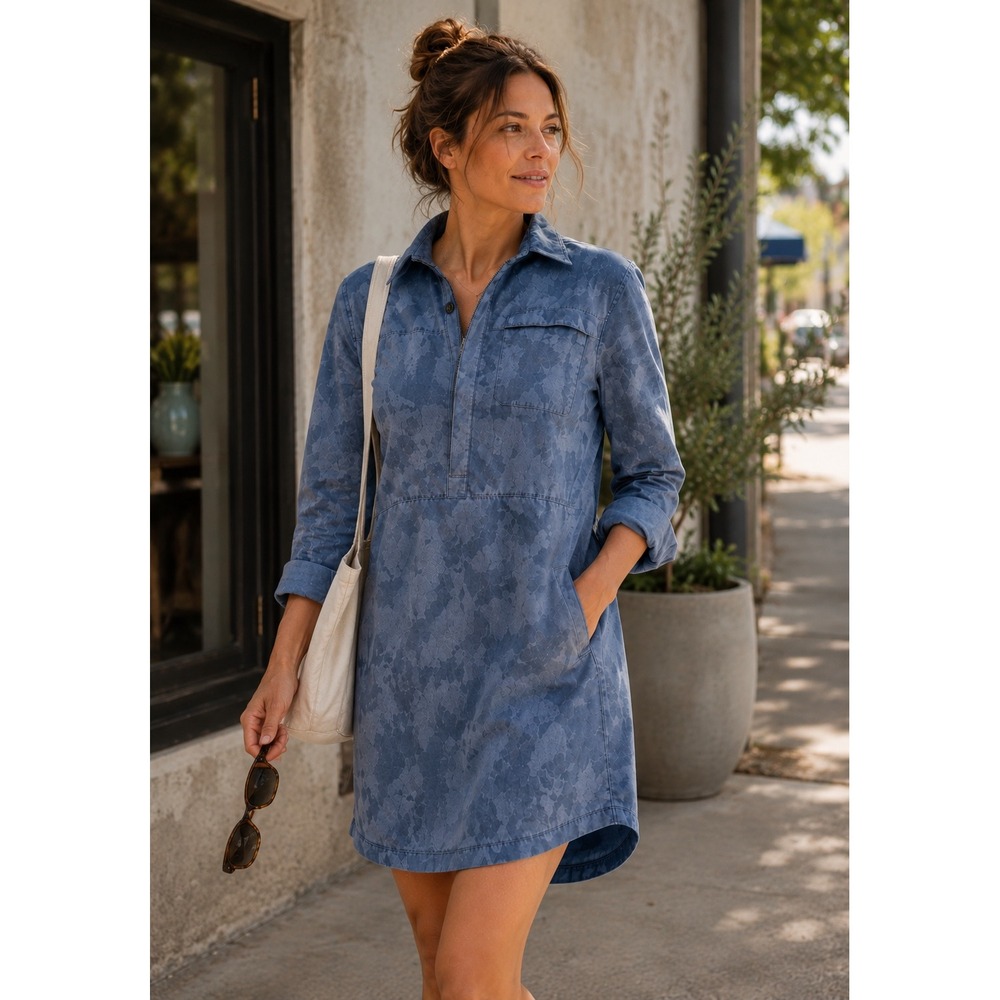 Title Nine Wren Pullover Camo Mini Dress Blue Utility Shirt Dress Miku L